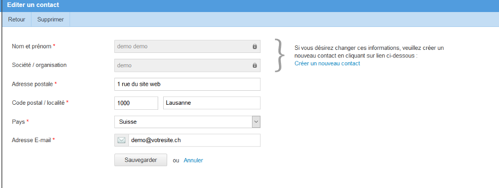 Édition d'un contact