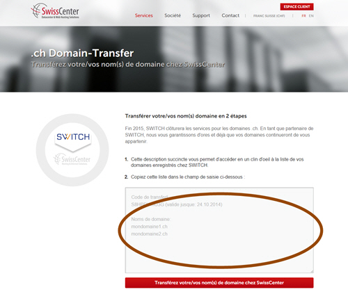 Confirmation de la demande de transfert